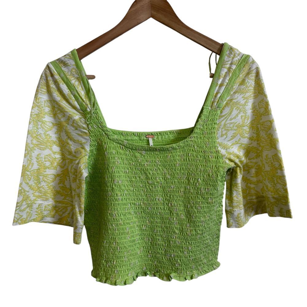 Free People Green and Yellow Crop Top